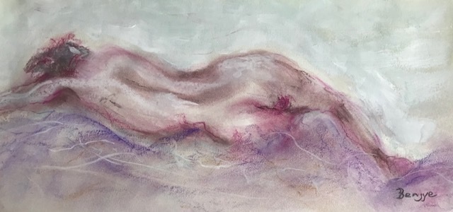 Reclining single nude figurative pastel by benjye